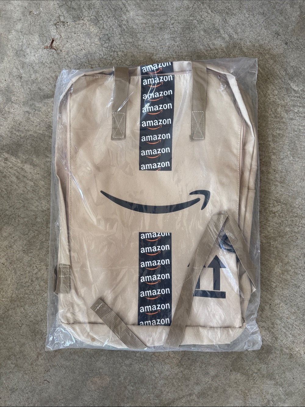 Amazon Beige Canvas Tote Backpack with Logo